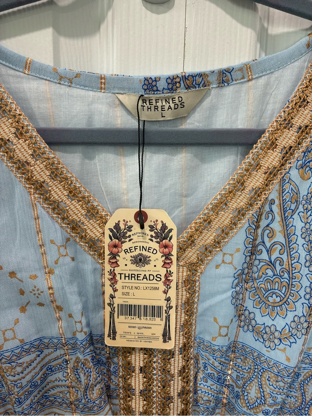 Light Blue Paisley Boho Maxi Dress with Tassel Tie - Picture 7 of 8